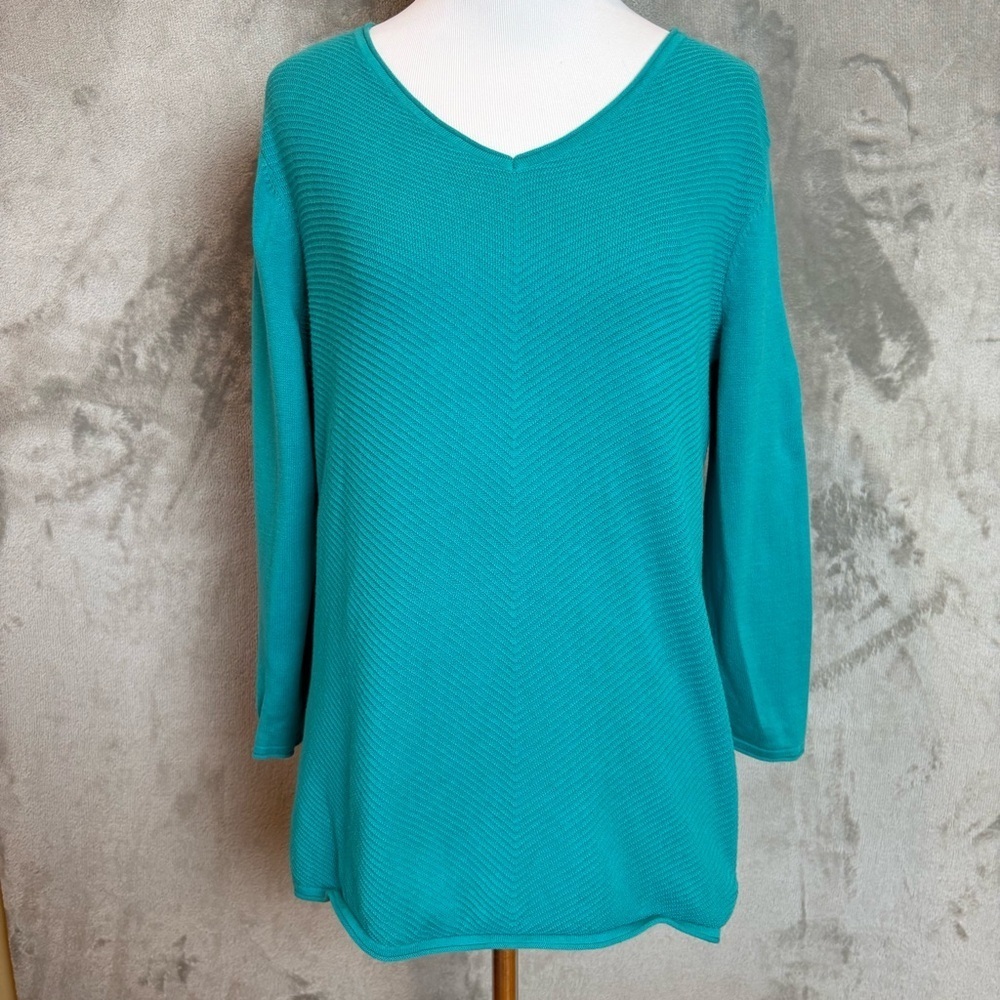 Talbots Stitched Textured Fall Teal V-Neck Wmn’s Sweater Sz S
